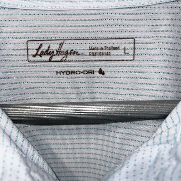 Lady Hagen White Sleeveless Polo with Teal Dots – Size Large - Picture 5 of 5